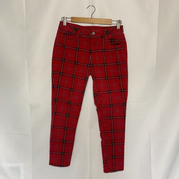 Arizona Red Blue Plaid Skinny Size 9 - Picture 1 of 3